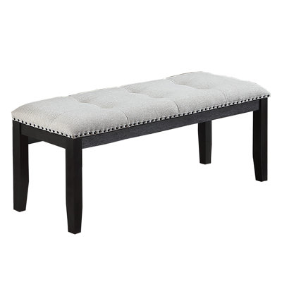 Banc de salle à manger rembourré noir antique avec têtes de clou et siège capitonné