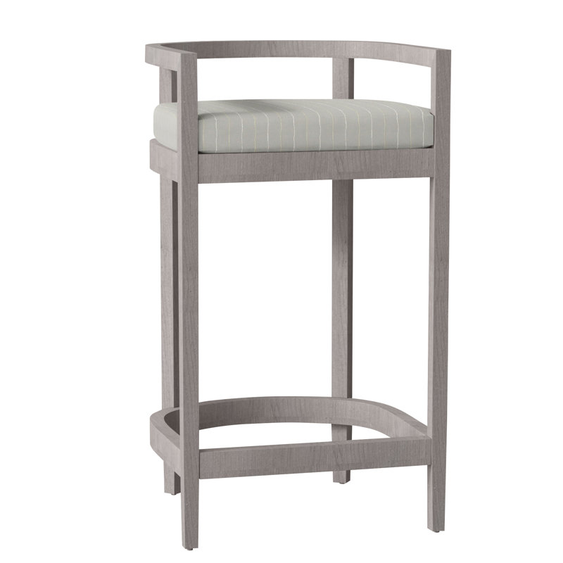 Santa Barbara Patio Bar Stool with Cushion, No Welt, Oyster Teak, Verona Mist