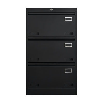 Black Metal 3 Drawer Filing Cabinet With Lock, Home Office Supplies Storage, Ample Storage Capacity, Stable Slide Rail, -resisting Cover Drawer, Body, Large Capacity & Breathable