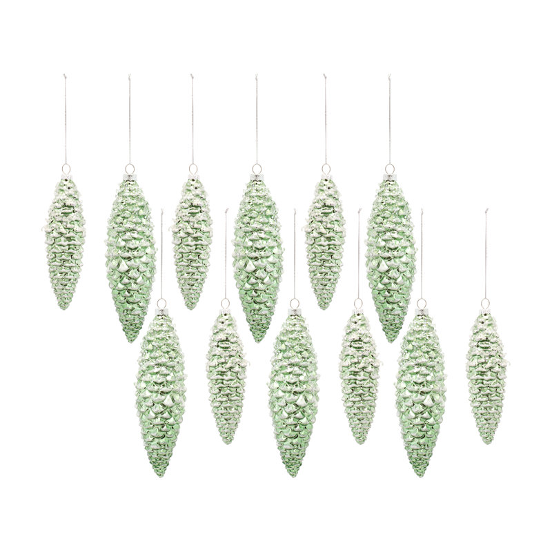 Ensemble d'ornement 12 pièces 12 pièces, H 9 po x l 2,5 po x P 2,5 po, Vert