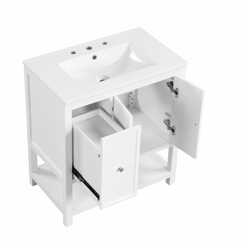 Calmers 30 " W Freestanding Standard Free Standing 1 Single Vanity Bathroom Vanity With Ceramic Top