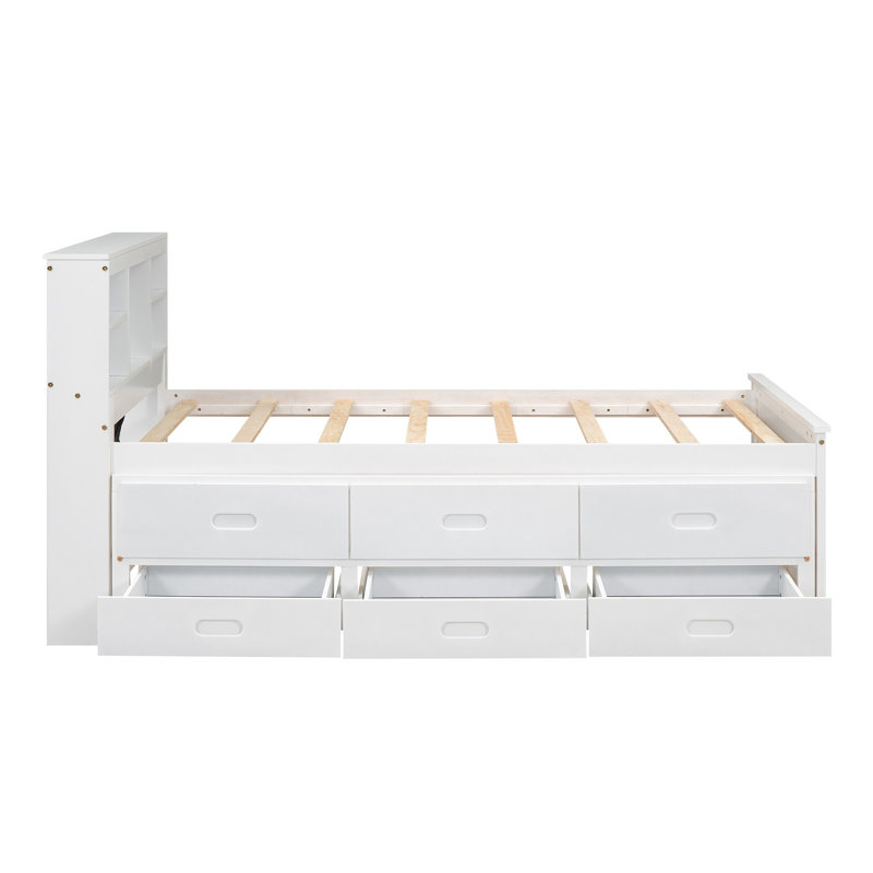 Lit plateforme avec rangement Idelson, Lit simple, Blanc/naturel