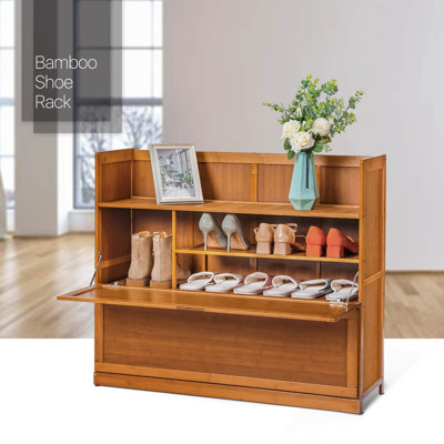 5-Tier 20 Pairs Shoe Cabinet Bamboo Shoe Rack Storage Organizer Shelf with Door for Hallway Entryway