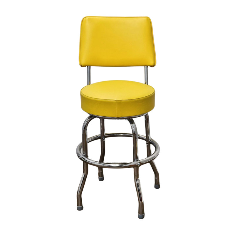 Retro Home Single Ring Upholstered Swivel Bar & Counter Stool with Back, Counter Stool (24" Seat Height), Yellow