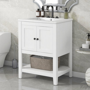 24" Modern Sleek Bathroom Vanity Elegant Ceramic Sink