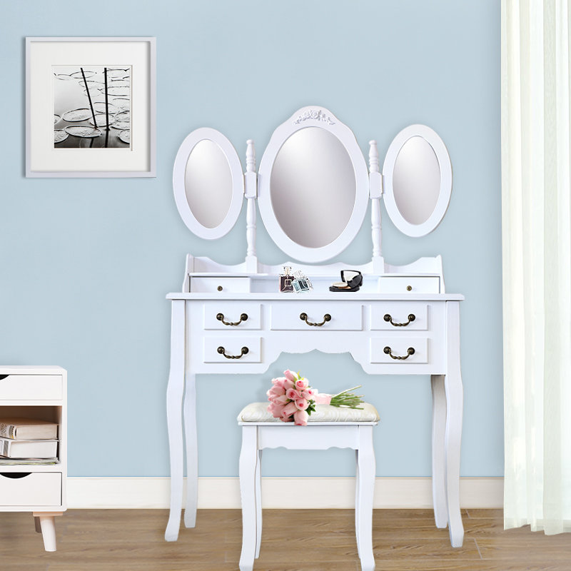 Ophelia & Co. Janay 7 Drawer Vanity Set with Folding Mirror | Wayfair