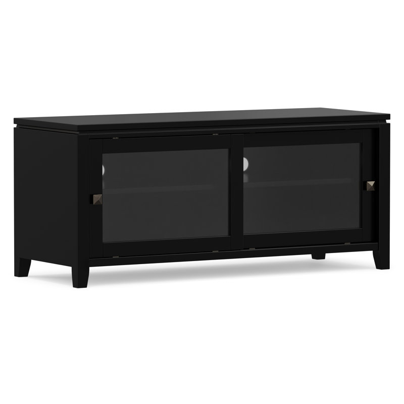 Cosmopolitan 48"W Solid Wood Contemporary TV Stand for TVs up to 55" with 2 Sliding Tempered Glass Doors and Adjustable Shelves