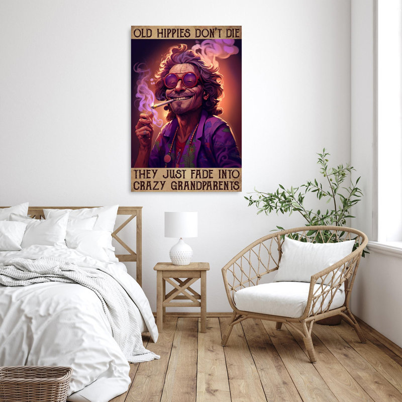 Old Hippie Dont Die - 1 pièce, reproduction d'art graphique sur toile tendue, H 36 po x l 24 po x P 1,25 po