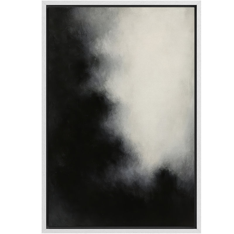 «Black and White Cloudy Modern Abstract», reproduction d'art sur toile encadrée, H 24 po x l 16 po, Blanc