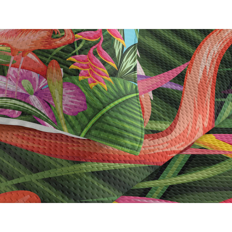 Tropical Flamingo Green Polyester Twin Bedspread Set