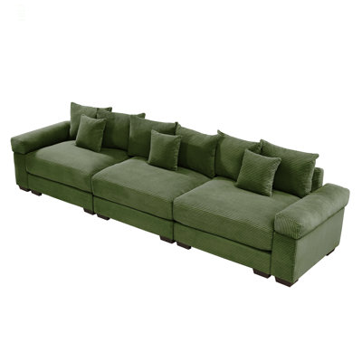 130" Oversized Cloud Modular Sectional Couch,Premium Corduroy 3-Seater Sofa Extra-Thick Armrests Good Resilience Cushion Ergonomic Design,Easy Assembly Suitable For Living Rooms Studies,Green