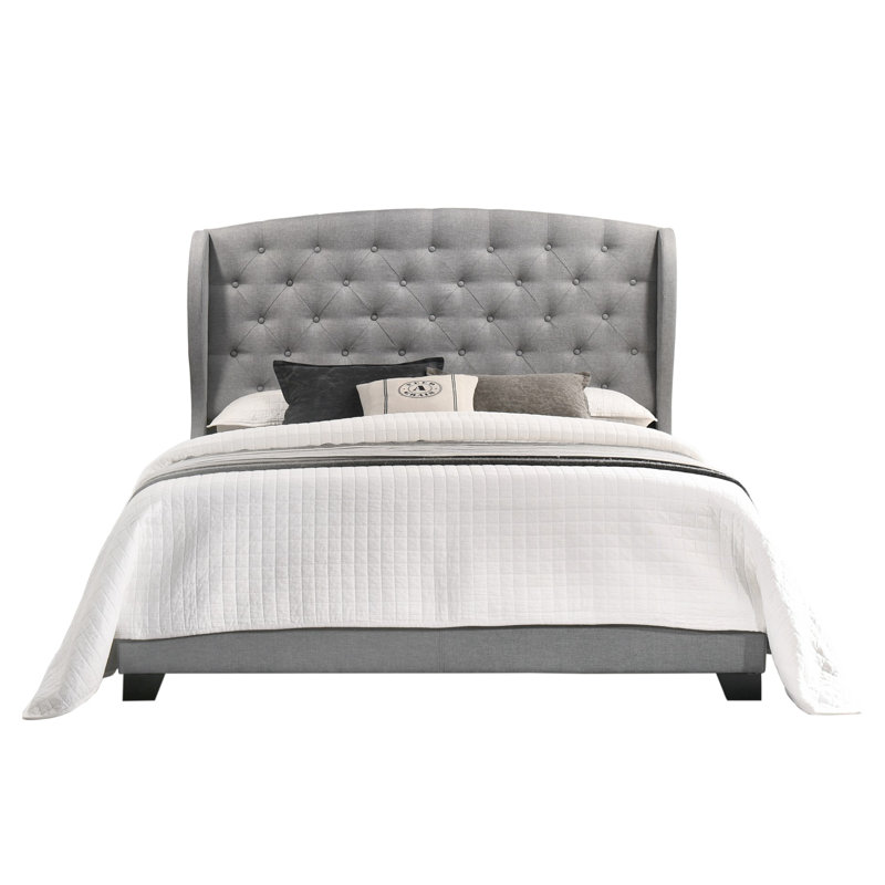 Lit tapissier capitonné standard Rhode, Double, Gris