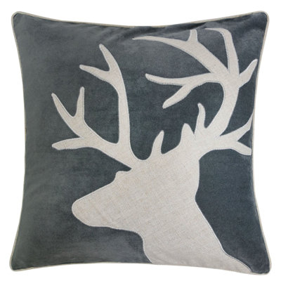 Holiday Reindeer Velvet Accent Pillow 20X20 – Gray With Insert