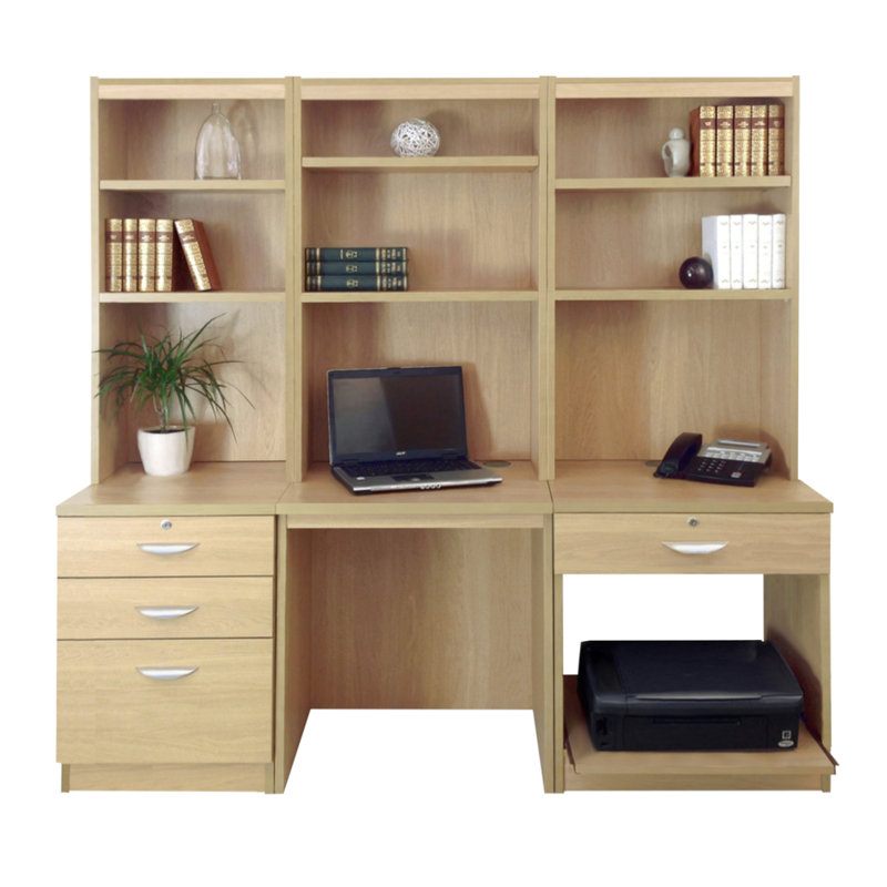 Brely 6 Piece Computer Desk Office Set, Classic Oak
