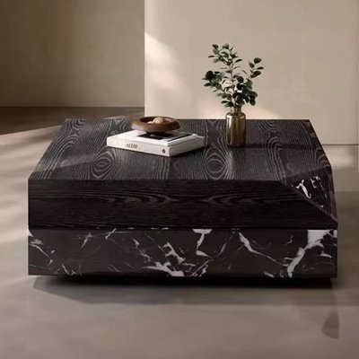 Black Solid Wood Square Rotatable Coffee Table