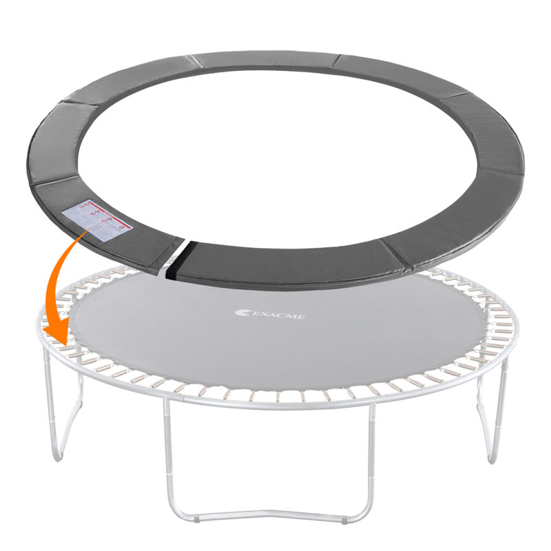 Coussin de trampoline, protège-ressorts de sécurité imperméable, cadre rond, sans trou pour poteau, 15', Gris