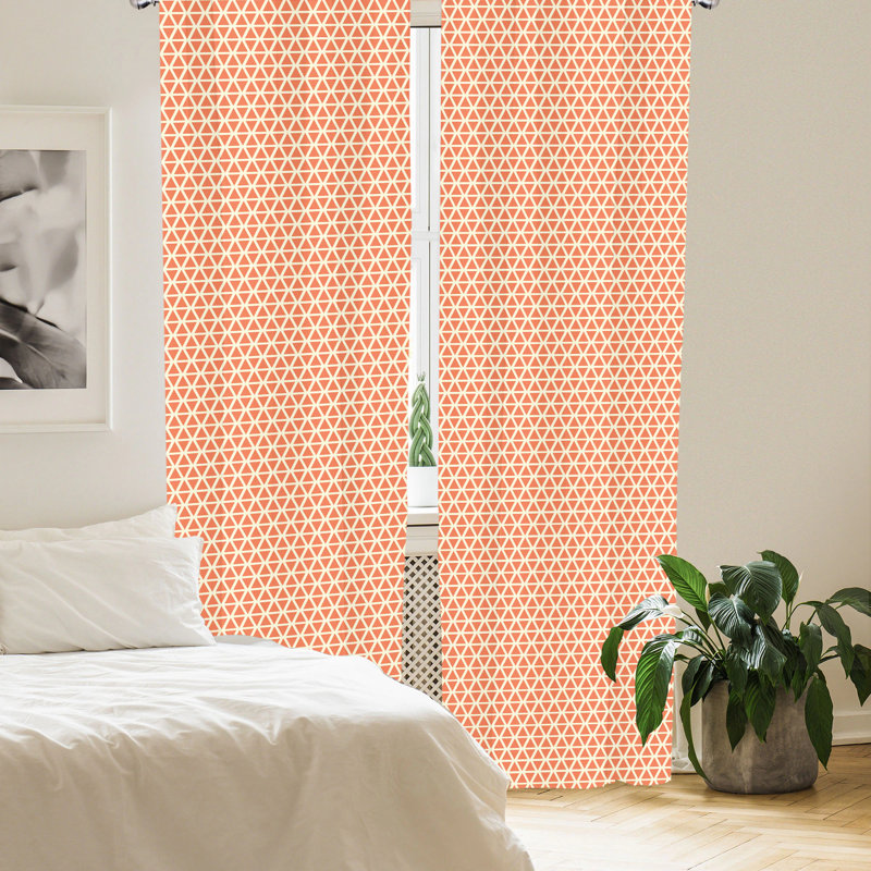 Ivory and Orange Geometric Polyester Room-Darkening Curtain Panels, 28" x 95"