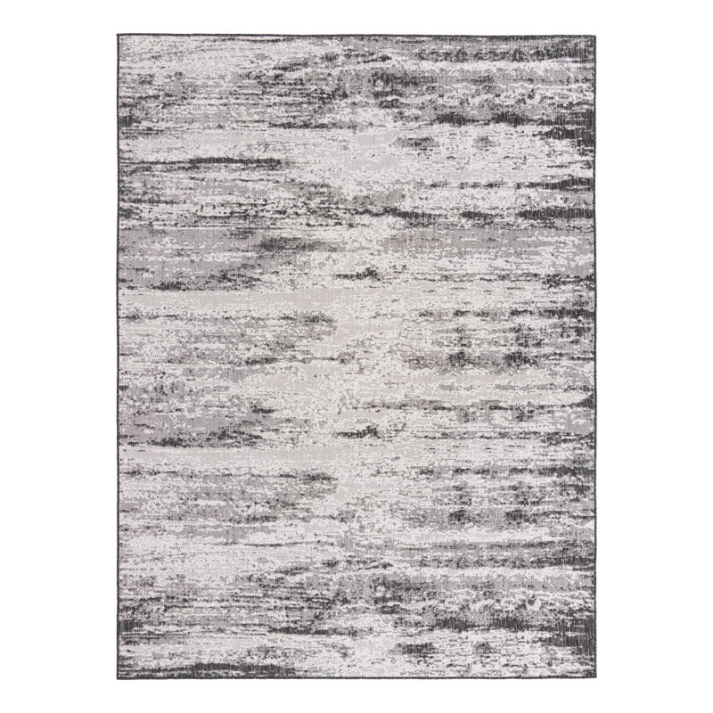 Tapis d'extérieur moderne gris anthracite Noushin, Rectangle 9 pi x 12 pi