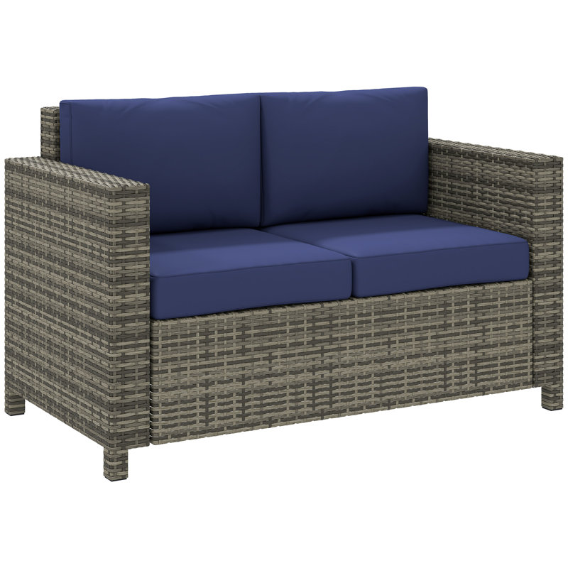 130cm Wide Rectangle Wicker Loveseat with Cushions, Navy Blue