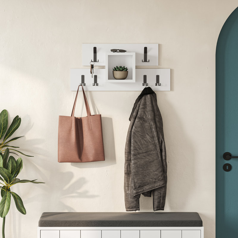 Nazlie Manufactured Wood Wall Organizer with Key Hooks, White