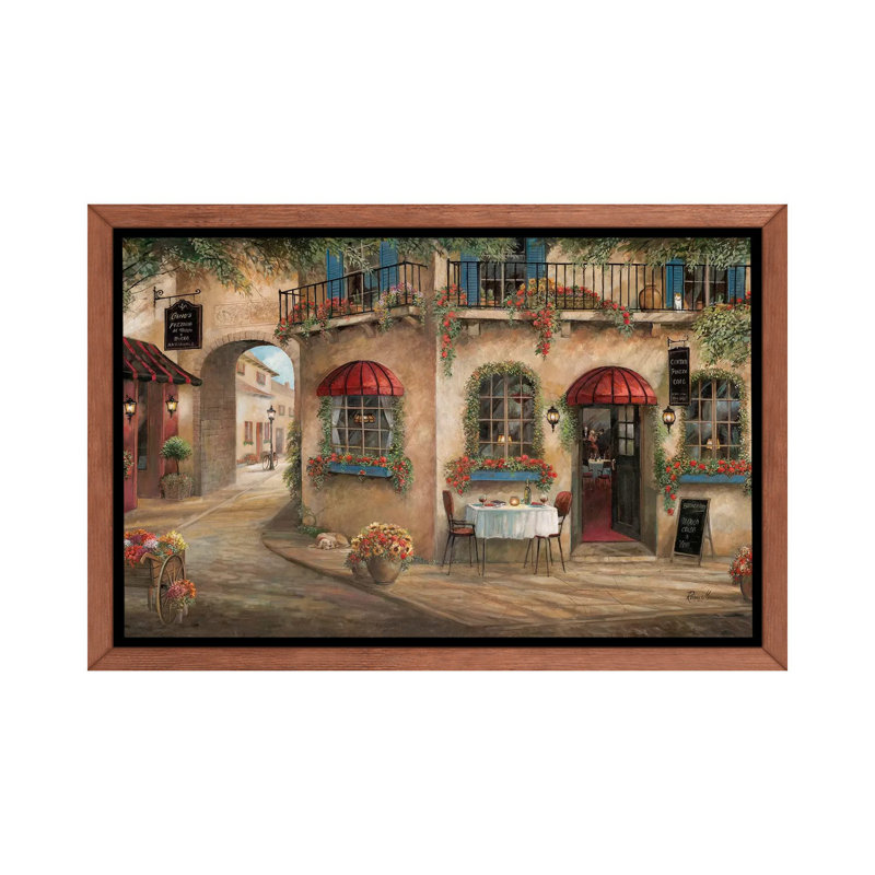 «Gino's Pizzaria» par Ruane Manning - reproduction, H 40 po x l 60 po x 1,5 po, Cadre flottant brun