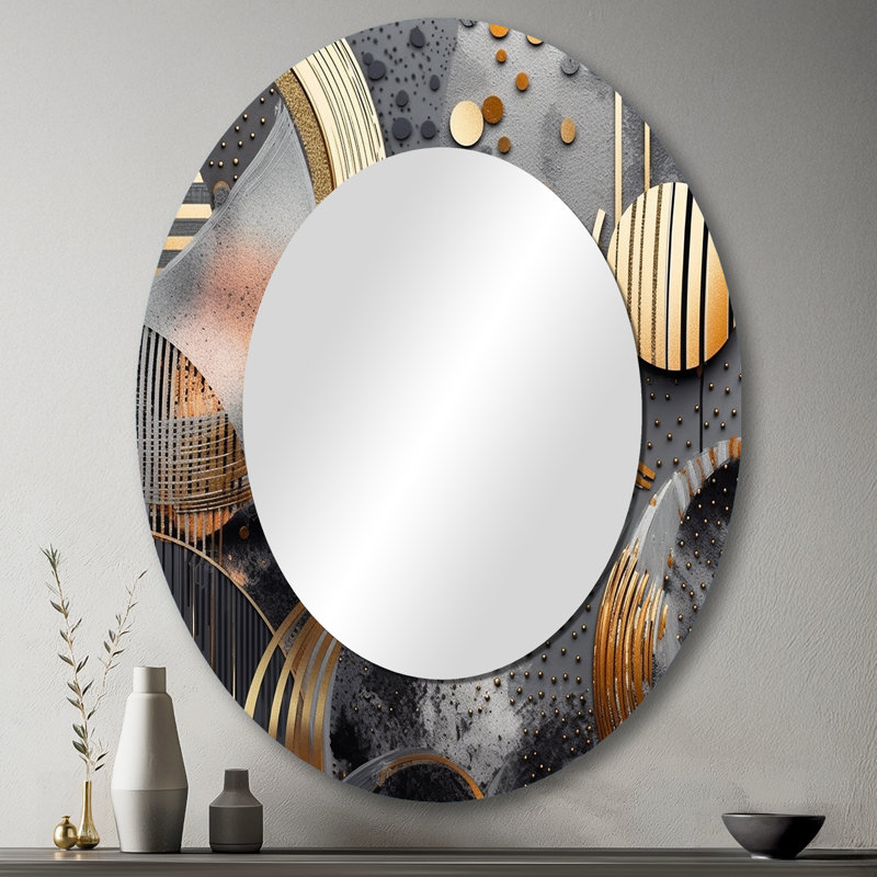 Soft Colors Marble Abstract III - Abstract Oval Decorative Mirror On Metal, 43" x 33"