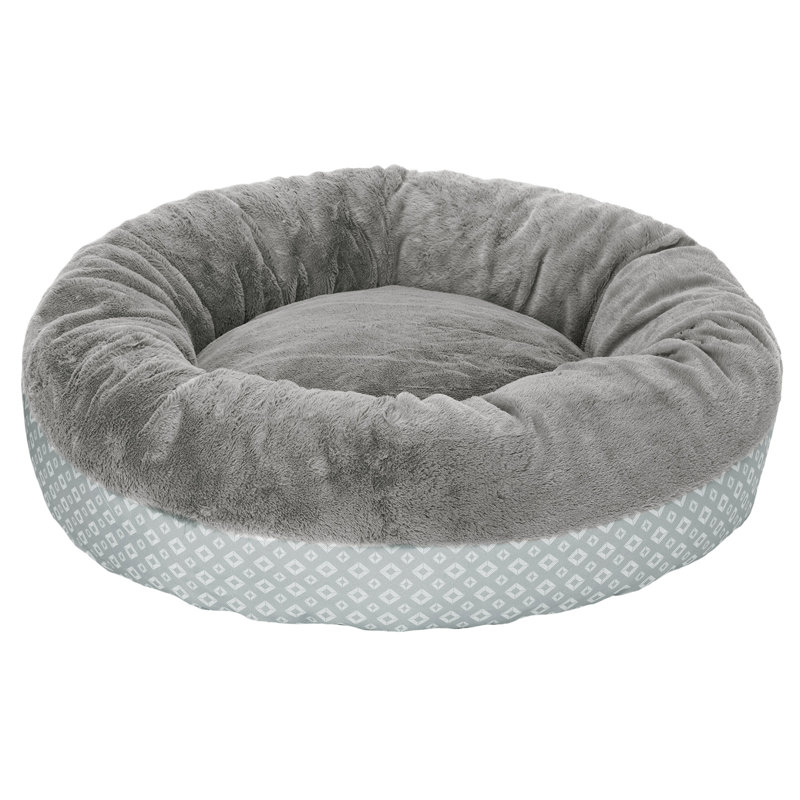 Plush & Diamond Print Calming Donut Dog Bed, Large (36" W x 36" D x 10" H), Gray