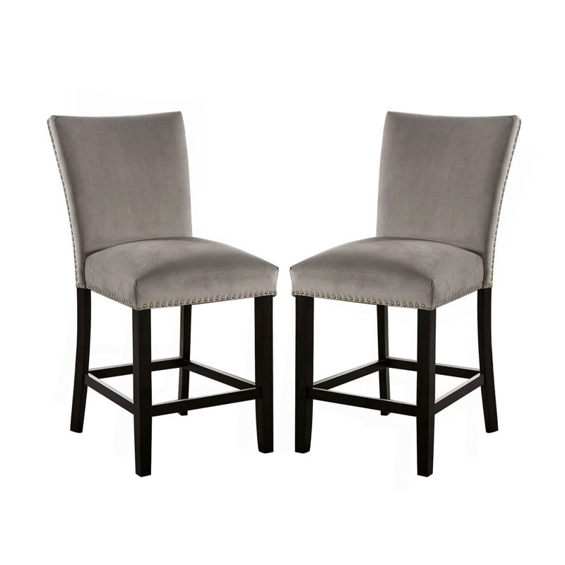 Chaises de salle à manger à hauteur de comptoir en flanelle gris clair 2 pièces