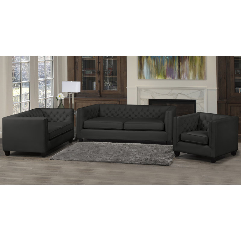 Ensemble de salon 3 pièces Bourne, Cuir assorti gris anthracite