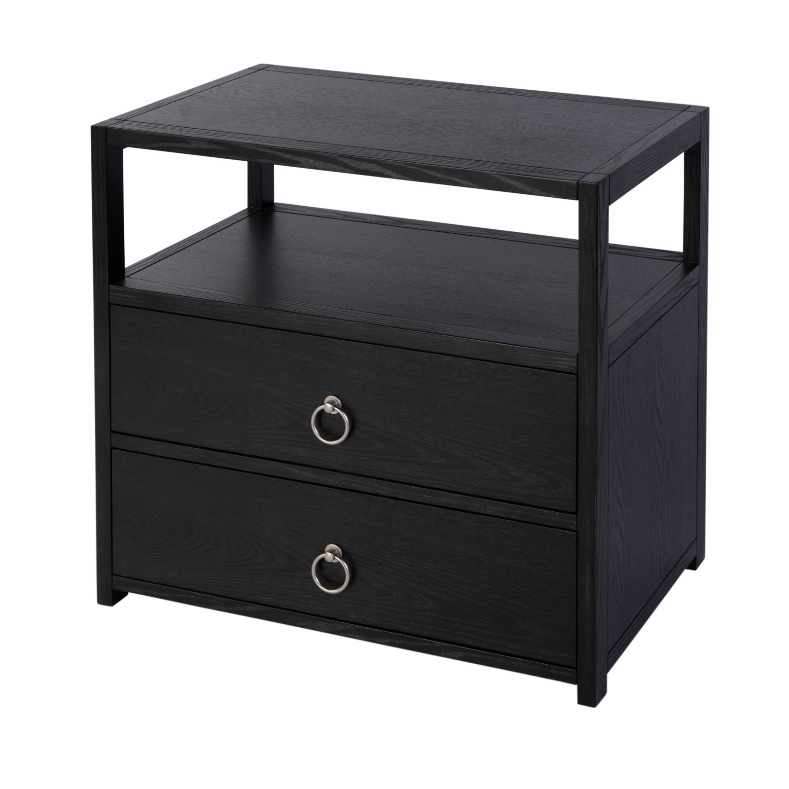 Elin 2-Drawer Acacia Nightstand, Black