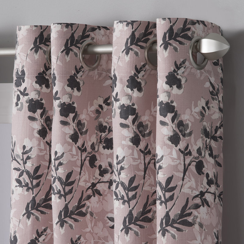 Quane Polyester / Cotton Light-Filtering Vine Print Curtain Panel with Grommet Top, Blush/Black, 50" x 95"