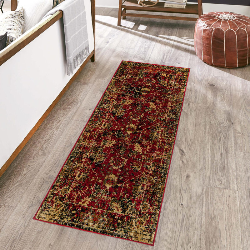 Tapis brun / rouge / noir Alameda, Tapis de couloir 2 pi 2 po x 12 pi