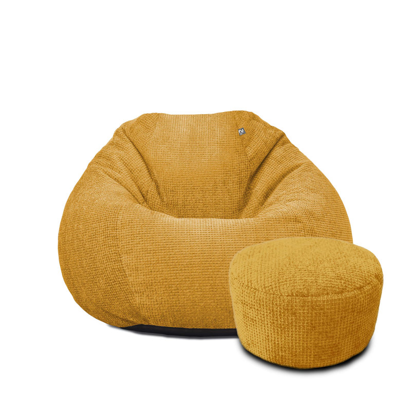 Mini Waffle Beanbag And Footstool Bundle, Mustard
