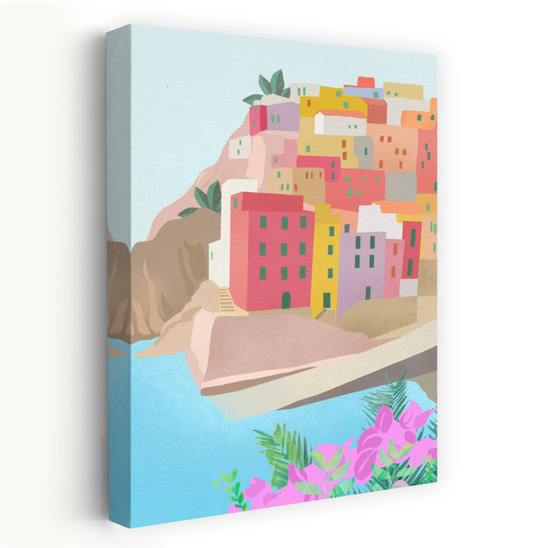 Italie, paysage abstrait contemporain coloré, océan, affiche murale, H 60 po x l 40 po