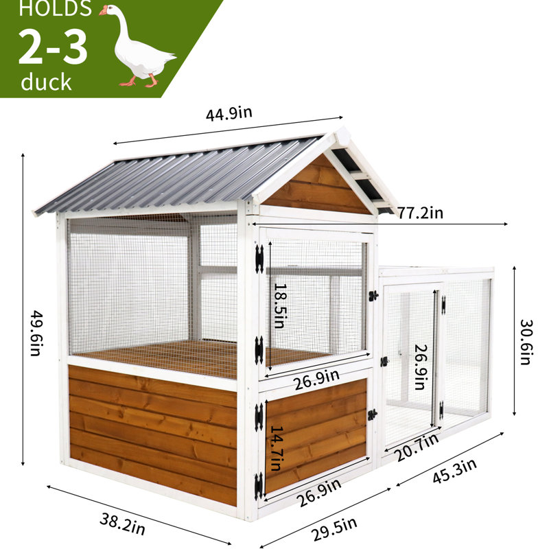 Grand poulailler d'extérieur - 77,4 po, brun jaune, en bois, imperméable, nichoir, cage à oiseaux, cage à lapin pour les amateurs aviaires en bois 77,4 po x 46,3 po x 50 po