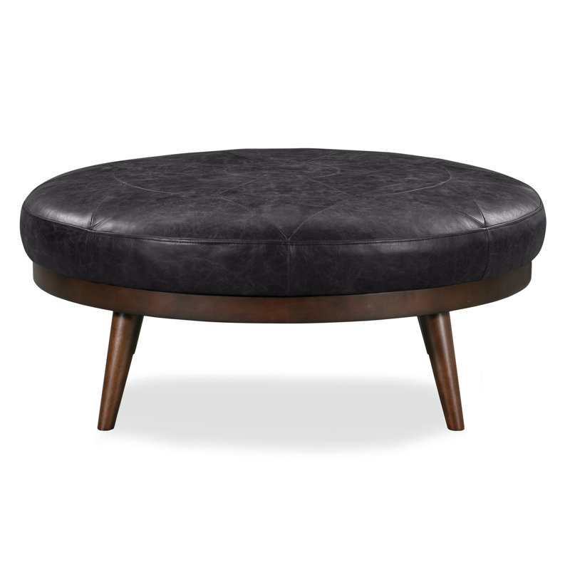Repose-pieds en cuir italien Rowland, Noir onyx