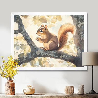 Brown Gray Squirrel Tree Shadows - Picture Framed Wall Art