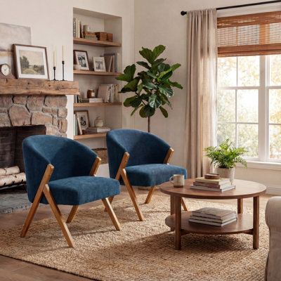 Modern Velvet Fabric Accent Chairs With Solid Wood Frame, Upholstered Chairs For Living Room Or Reading Corner Navy Blue