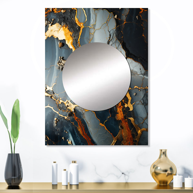 Sharleene Grey and Gold Abstract Marble Granite II - Abstract Mirror, Gold Unique Wall Mirror, Printed Metal Art, 32" x 24"