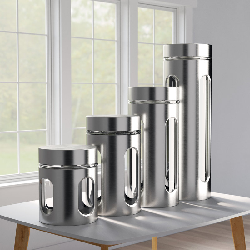 Ensemble de pots de cuisine 4 pièces, H 12 po x l 12,25 po x P 4,25 po, Argent