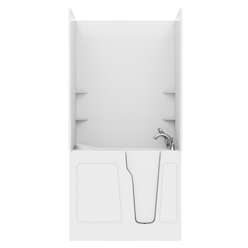 Tub'n Wall Series 26" x 46" Right Side Drain Air Jetted Bathtub in White with Smooth Shower Wall Kit, Right, White