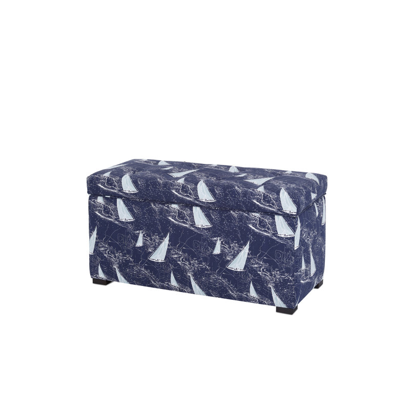 Birney Upholstered Storage Bench, Indigo/White/Navy Blue