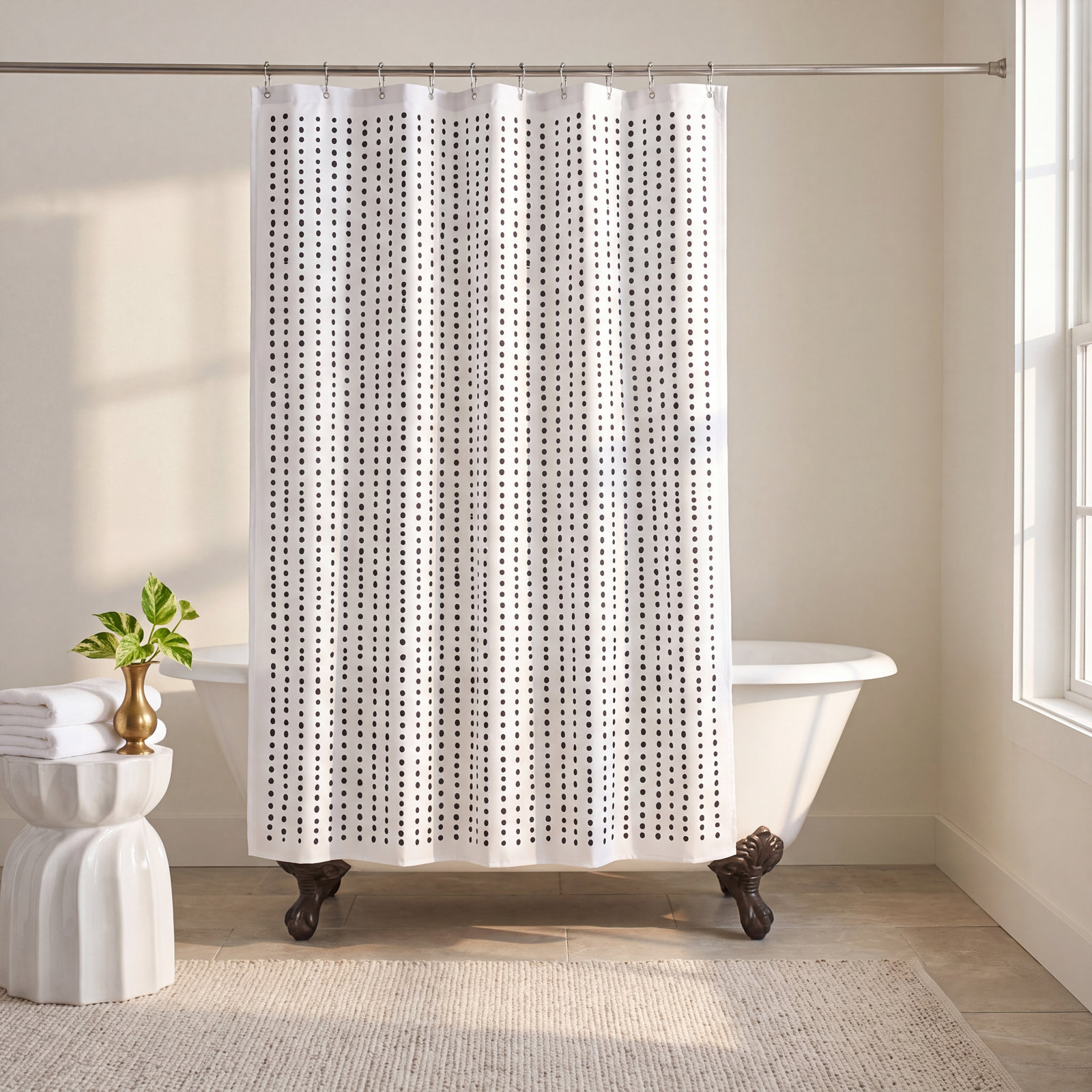 Thora Dots Mid-Century Shower Curtain, Black