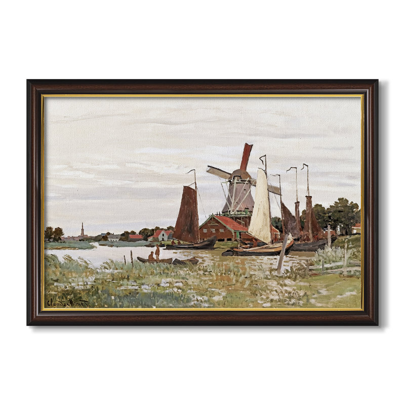 Moulin à vent à Zaandam, 1871 - Claude Monet - Toile encadrée sur mesure, 24x34 INNER SIZE, Framed Canvas, Walnut Gold Lip