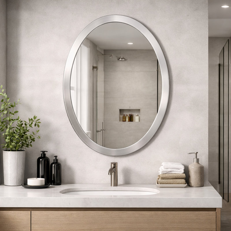 Brushed Nickel 23x29" Stainless Steel Beveled Oval Wall Mirror for Bathroom Vanity, Bedroom, Entryway, Living Room & Hallway