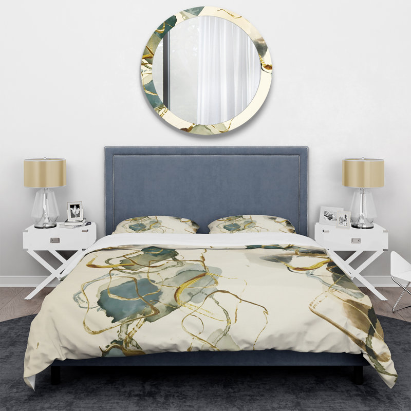 Gold Glam Squares VI - Abstract Duvet Cover Set - Microfiber Polyester, Full/Queen Duvet Cover + 2 Shams