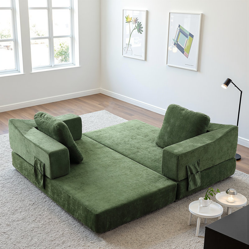 Dential 70.87" Upholstered Convertible Sleeper Sofa, Green