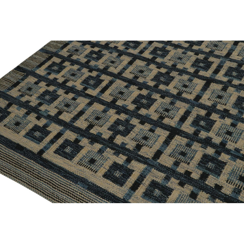 Scandinavian Hand Knotted Wool Geometric Area Rug, Rectangle 12' x 18'