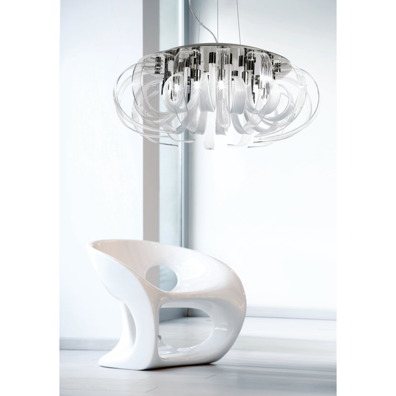 Willett 14 - Light White/Transparent Geometric Pendant, 50 - 160cm H x 70cm W