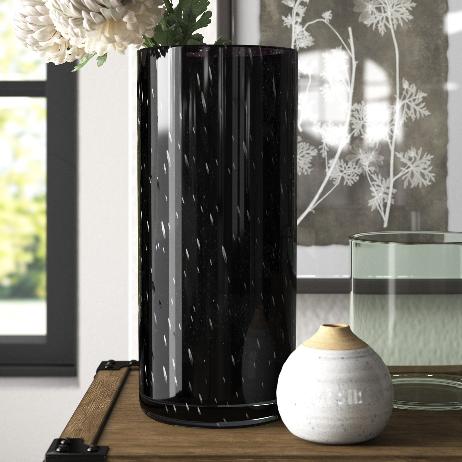 Golda Glass Table Vase, 12.25" H x 4.5" W x 4.5" D, Black